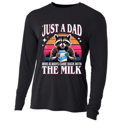 Just A Dad Who Always Came Back With The Milk Funny Raccoon Cooling Performance Long Sleeve Crew