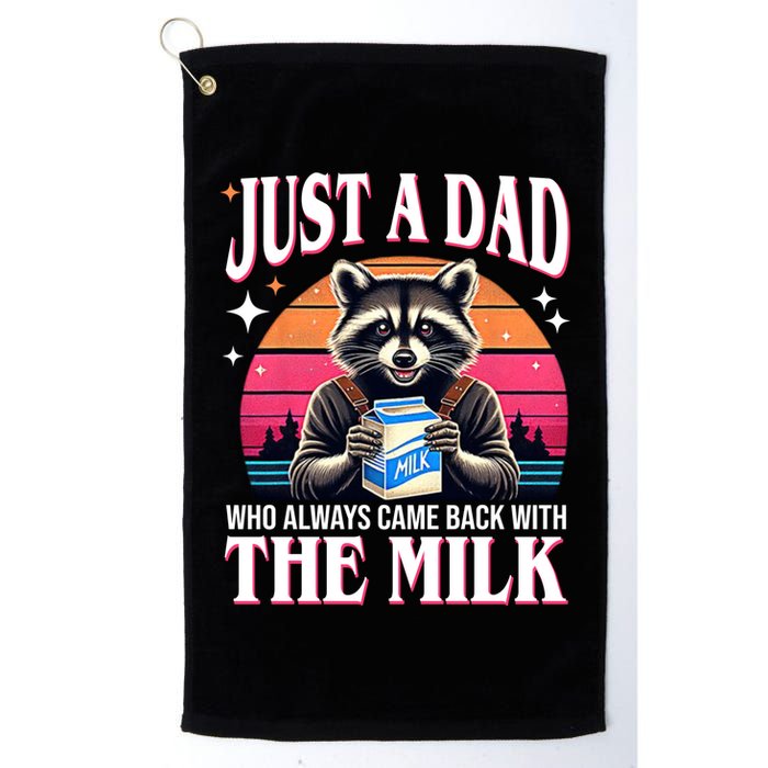 Just A Dad Who Always Came Back With The Milk Funny Raccoon Golf Towel