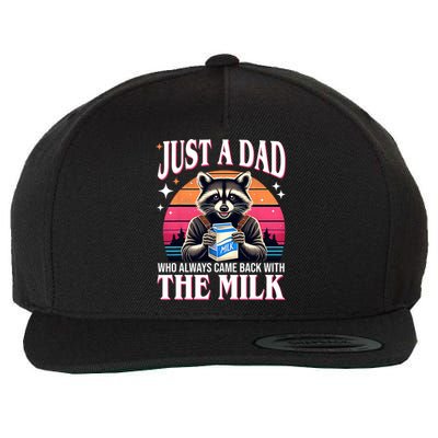 Just A Dad Who Always Came Back With The Milk Funny Raccoon Wool Snapback Cap