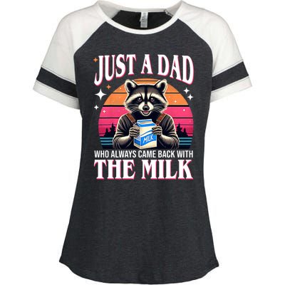 Just A Dad Who Always Came Back With The Milk Funny Raccoon Enza Ladies Jersey Colorblock Tee