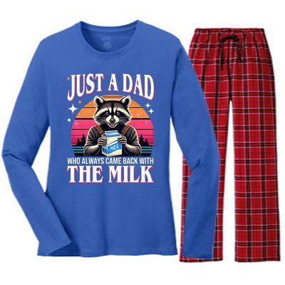 Just A Dad Who Always Came Back With The Milk Funny Raccoon Women's Long Sleeve Flannel Pajama Set 