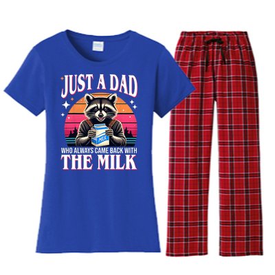 Just A Dad Who Always Came Back With The Milk Funny Raccoon Women's Flannel Pajama Set