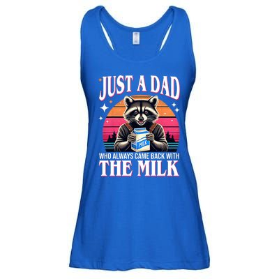 Just A Dad Who Always Came Back With The Milk Funny Raccoon Ladies Essential Flowy Tank