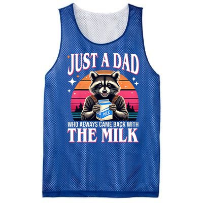 Just A Dad Who Always Came Back With The Milk Funny Raccoon Mesh Reversible Basketball Jersey Tank