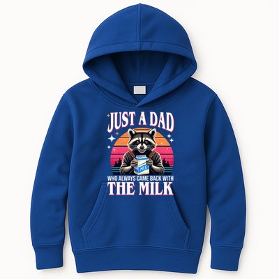 Just A Dad Who Always Came Back With The Milk Funny Raccoon Kids Hoodie