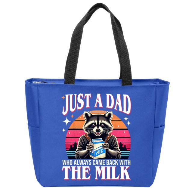 Just A Dad Who Always Came Back With The Milk Funny Raccoon Zip Tote Bag