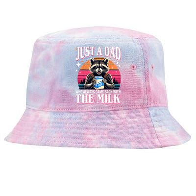 Just A Dad Who Always Came Back With The Milk Funny Raccoon Tie-Dyed Bucket Hat