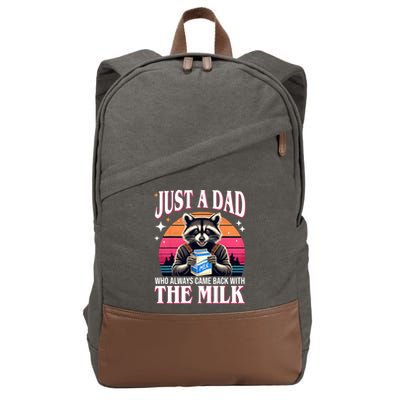 Just A Dad Who Always Came Back With The Milk Funny Raccoon Cotton Canvas Backpack