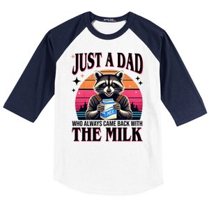 Just A Dad Who Always Came Back With The Milk Funny Raccoon Baseball Sleeve Shirt