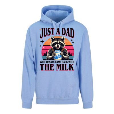 Just A Dad Who Always Came Back With The Milk Funny Raccoon Unisex Surf Hoodie