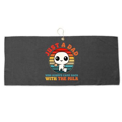 Just A Dad Who Always Came Back With The Milk Funny Father Large Microfiber Waffle Golf Towel