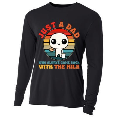 Just A Dad Who Always Came Back With The Milk Funny Father Cooling Performance Long Sleeve Crew