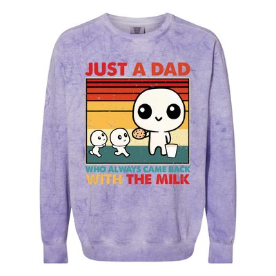 Just A Dad Who Always Came Back With The Milk Retro Father Colorblast Crewneck Sweatshirt