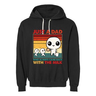 Just A Dad Who Always Came Back With The Milk Retro Father Garment-Dyed Fleece Hoodie