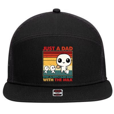 Just A Dad Who Always Came Back With The Milk Retro Father 7 Panel Mesh Trucker Snapback Hat