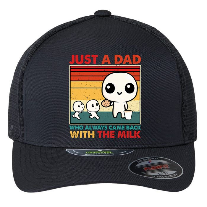 Just A Dad Who Always Came Back With The Milk Retro Father Flexfit Unipanel Trucker Cap