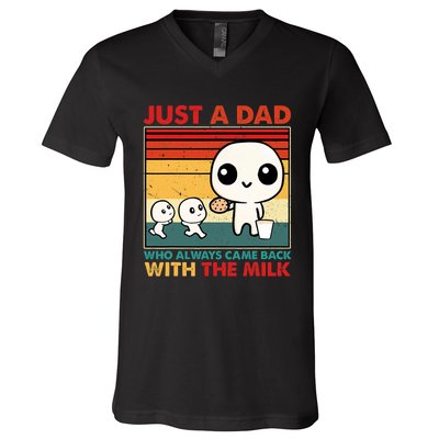 Just A Dad Who Always Came Back With The Milk Retro Father V-Neck T-Shirt