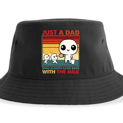 Just A Dad Who Always Came Back With The Milk Retro Father Sustainable Bucket Hat