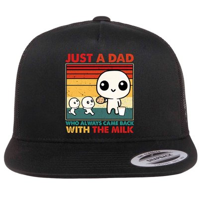 Just A Dad Who Always Came Back With The Milk Retro Father Flat Bill Trucker Hat