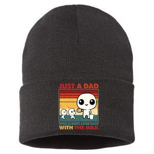 Just A Dad Who Always Came Back With The Milk Retro Father Sustainable Knit Beanie