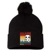 Just A Dad Who Always Came Back With The Milk Retro Father Pom Pom 12in Knit Beanie