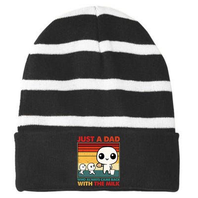 Just A Dad Who Always Came Back With The Milk Retro Father Striped Beanie with Solid Band