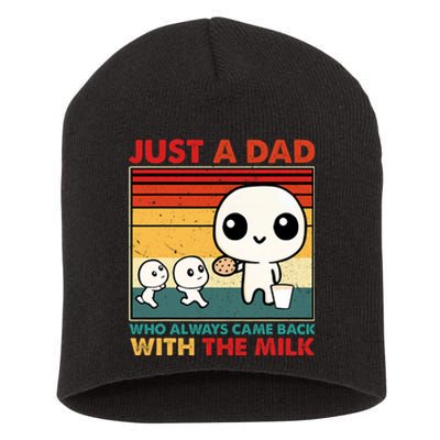 Just A Dad Who Always Came Back With The Milk Retro Father Short Acrylic Beanie