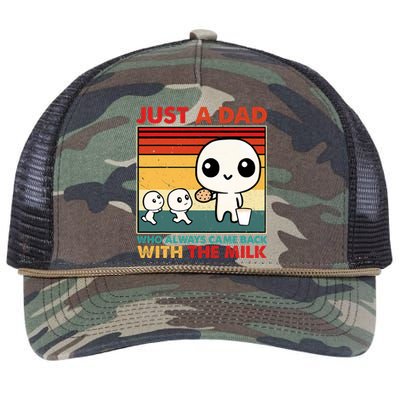 Just A Dad Who Always Came Back With The Milk Retro Father Retro Rope Trucker Hat Cap