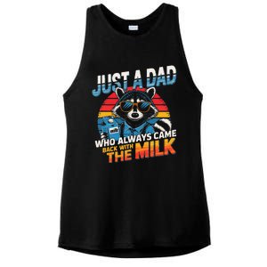 Just A Dad Who Always Came Back With The Milk Funny Raccoon Ladies PosiCharge Tri-Blend Wicking Tank