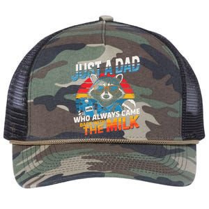 Just A Dad Who Always Came Back With The Milk Funny Raccoon Retro Rope Trucker Hat Cap