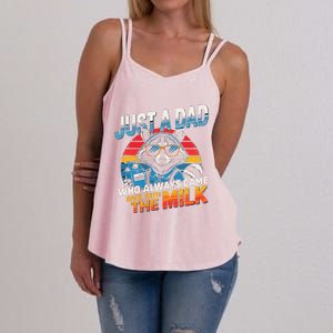 Just A Dad Who Always Came Back With The Milk Funny Raccoon Women's Strappy Tank