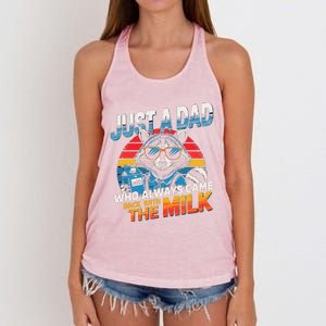 Just A Dad Who Always Came Back With The Milk Funny Raccoon Women's Knotted Racerback Tank