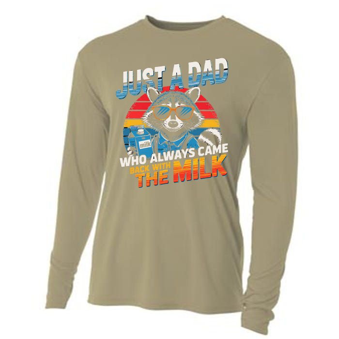 Just A Dad Who Always Came Back With The Milk Funny Raccoon Cooling Performance Long Sleeve Crew