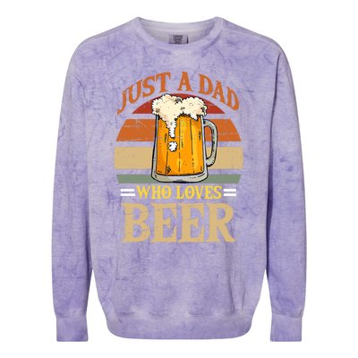 Just A Dad Who Loves Beer Fathers Day Beer Dad Design Gift Colorblast Crewneck Sweatshirt