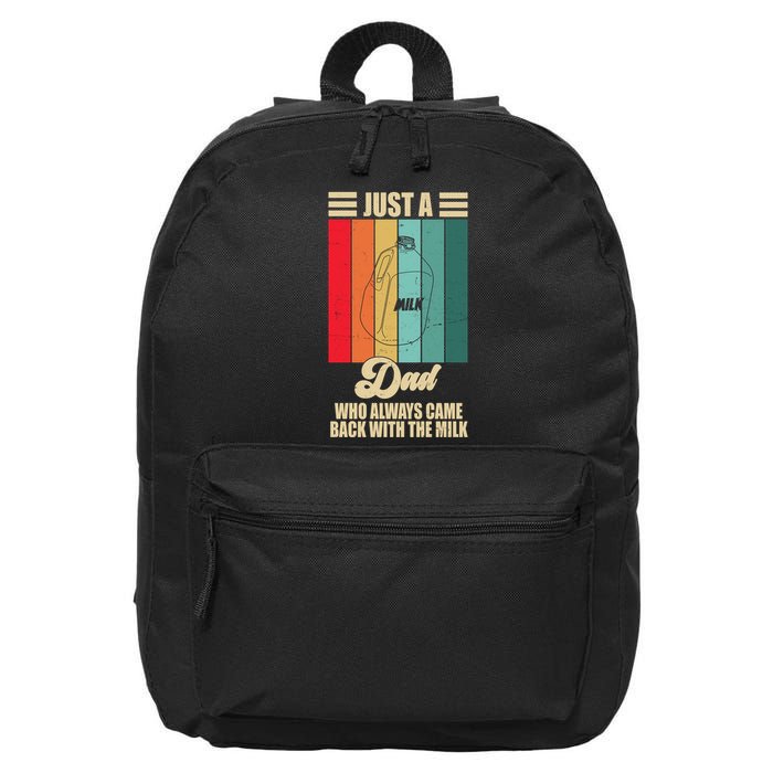 Just A Dad Who Always Came Back With The Milk Funny Retro 16 in Basic Backpack