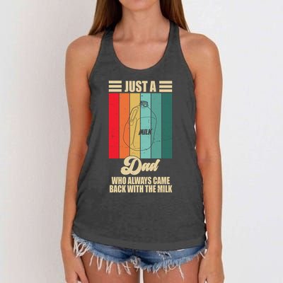 Just A Dad Who Always Came Back With The Milk Funny Retro Women's Knotted Racerback Tank
