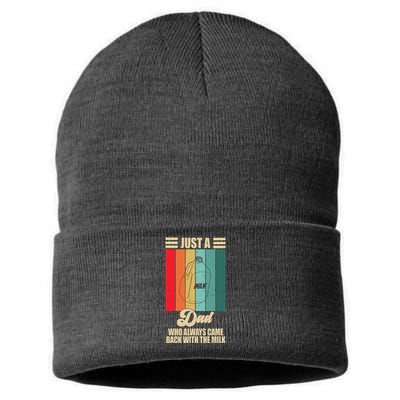 Just A Dad Who Always Came Back With The Milk Funny Retro Sustainable Knit Beanie