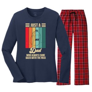 Just A Dad Who Always Came Back With The Milk Funny Retro Women's Long Sleeve Flannel Pajama Set 