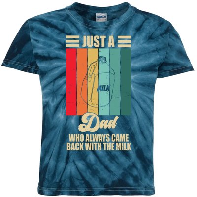 Just A Dad Who Always Came Back With The Milk Funny Retro Kids Tie-Dye T-Shirt