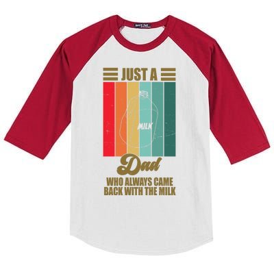 Just A Dad Who Always Came Back With The Milk Funny Retro Kids Colorblock Raglan Jersey