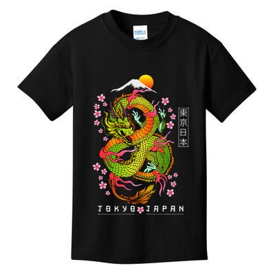 Japanese Aesthetic Dragon Tokyo Japan Asian 80’s Manga Anime Kids T-Shirt