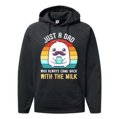 Just A Dad Who Always Came Back With The Milk Performance Fleece Hoodie