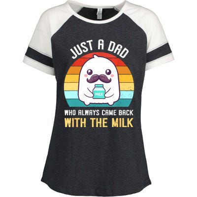 Just A Dad Who Always Came Back With The Milk Enza Ladies Jersey Colorblock Tee