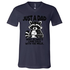 Just A Dad Who Always Came Back With The Milk Funny Dad Joke Gift V-Neck T-Shirt