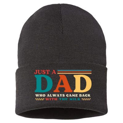 Just A Dad Who Always Came Back With The Milk Sustainable Knit Beanie