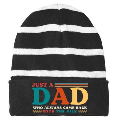 Just A Dad Who Always Came Back With The Milk Striped Beanie with Solid Band