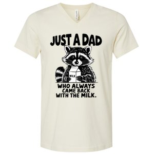 Just A Dad Who Always Came Back With The Milk Funny Dad Joke V-Neck T-Shirt