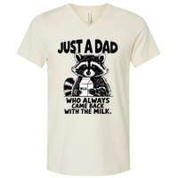 Just A Dad Who Always Came Back With The Milk Funny Dad Joke V-Neck T-Shirt