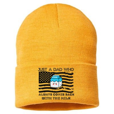 Just A Dad Came Back With Milk FatherS Day Design Sustainable Knit Beanie