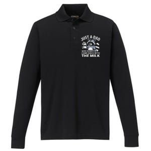 Just A Dad Who Always Came Back With The Milk Dad Performance Long Sleeve Polo